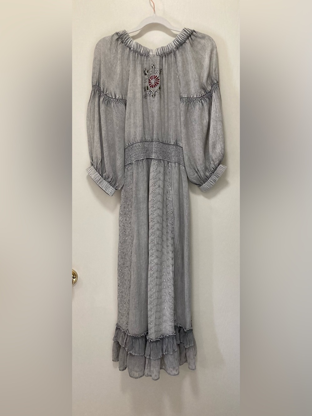 Young Threads Boho Gray Ruffled Midi Dress - Picture 6 of 12